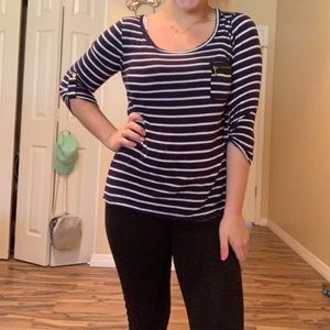 Striped quarter sleeve blouse